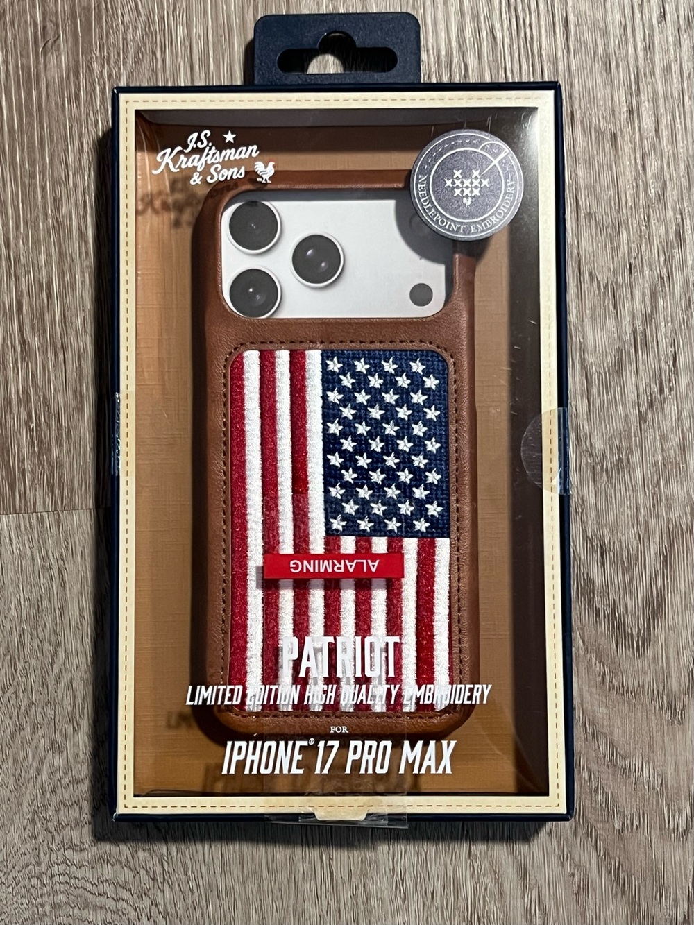 JS Kraftsman iPhone 17 Pro Max American Flag Embroided Leather Case Trump MAGA